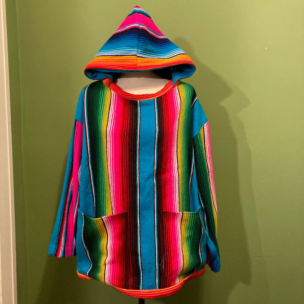 Women's Unbranded Blue Multi-color Striped Hoodie, OS